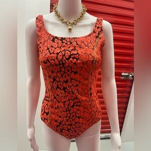 Moschino Orange and Black Lace Bodysuit